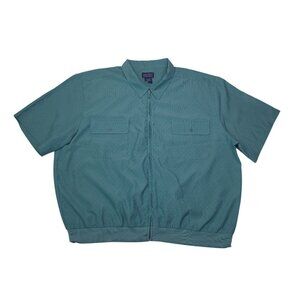 Vintage John Blair Mens 2XL Teal Short-Sleeve Zip-Up Shirt With Pockets Teal